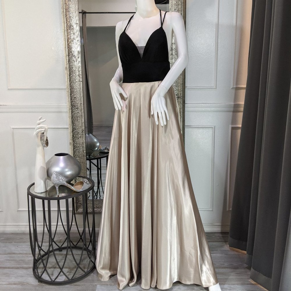 Black and Gold Formal Evening Prom Dress Gown